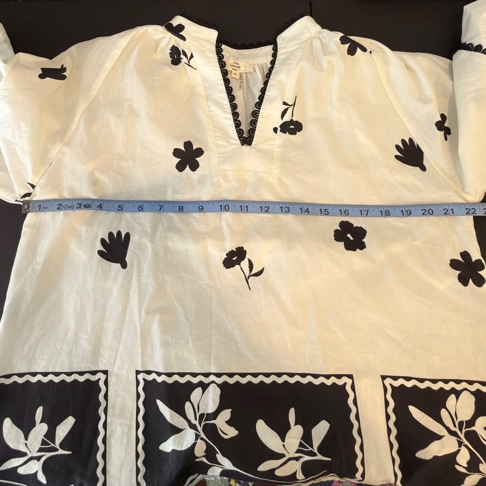 Entro Blouse Black White Floral V-Neck Boho Bohemian Long Sleeve Classy‎ Medium - Picture 12 of 15